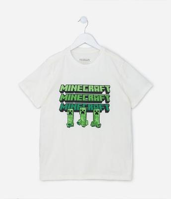 Camiseta Comfort Infantil com Estampa em Alto Relevo do Minecraft - Tam 5 a 14 anos