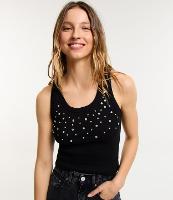 Blusa sem Manga em Ribana com Bordado de Brilhos Aplicados - 1