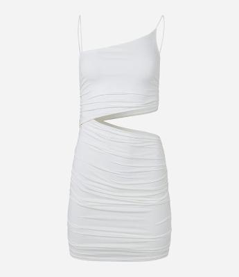 Vestido Curto em Jersey com Recorte Vazado na Lateral e Franzidinho