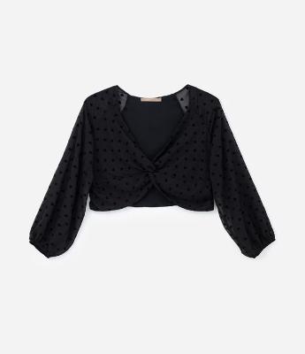 Blusa Cropped Chiffon Corações Flocados Curve & Plus Size