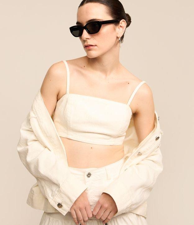 Blusa Cropped Jeans com Recortes e Alças Finas - 1