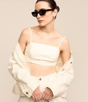 Blusa Cropped Jeans com Recortes e Alças Finas - 1