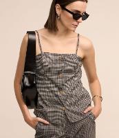 Blusa de Alcinha Alfaiatada com Abotoamento Frontal e Estampa Xadrez - 1