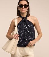 Blusa Frente Única em Tecido Acetinado com Gola Torcida e Estampa Poá - 2