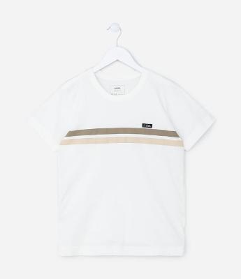 Camiseta Infantil com Listras e Etiqueta - Tam 05 a 14 Anos