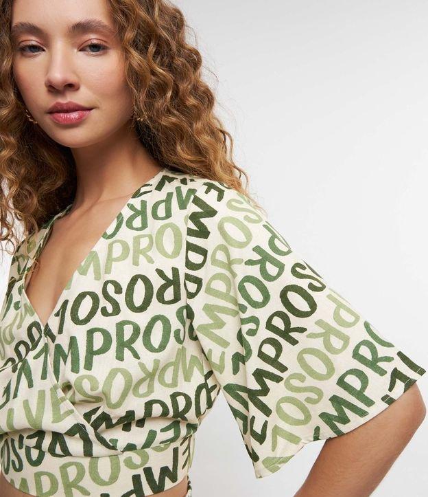 Blusa Cropped em Viscose e Linho com Estampa em Lettering - 1