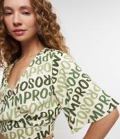 Blusa Cropped em Viscose e Linho com Estampa em Lettering - 1