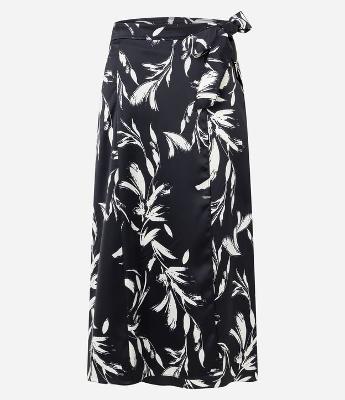 Saia Midi em Tecido Acetinado com Amarração e Estampa Floral