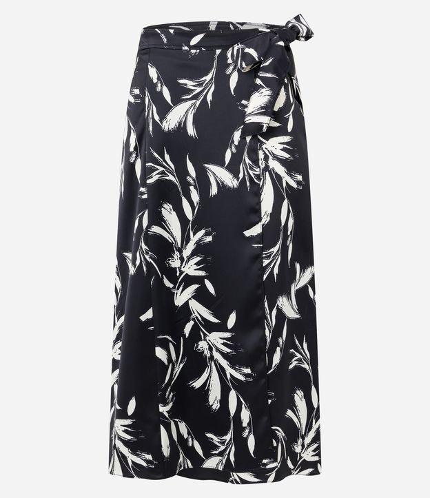 Saia Midi em Tecido Acetinado com Amarração e Estampa Floral - 1