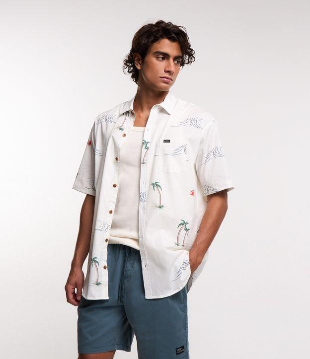 Camisa Manga Curta em Tricoline com Estampa Coqueiro - 1