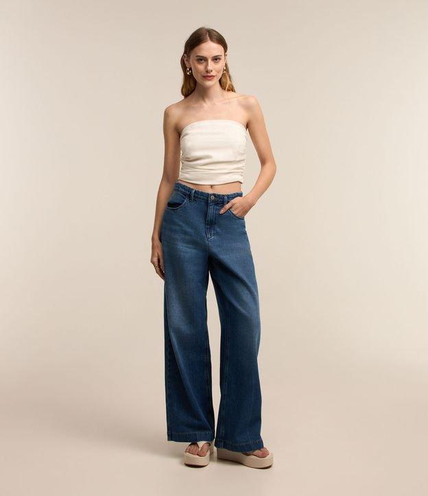 Blusa Tomara que Caia em Algodão com Drapeados e Lastex nas Costas - 1