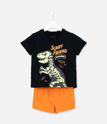 Conjunto Infantil com Dino Halloween Estampado - Tam 01 a 05 Anos