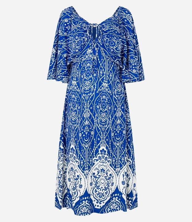 Vestido Midi em Viscose com Amarração no Decote e Estampa Arabescos - 1