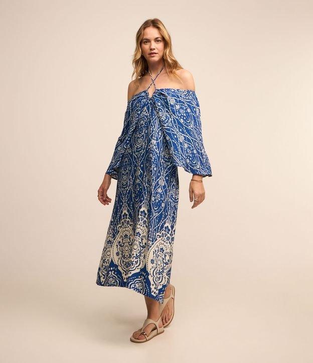 Vestido Midi em Viscose com Amarração no Decote e Estampa Arabescos - 2