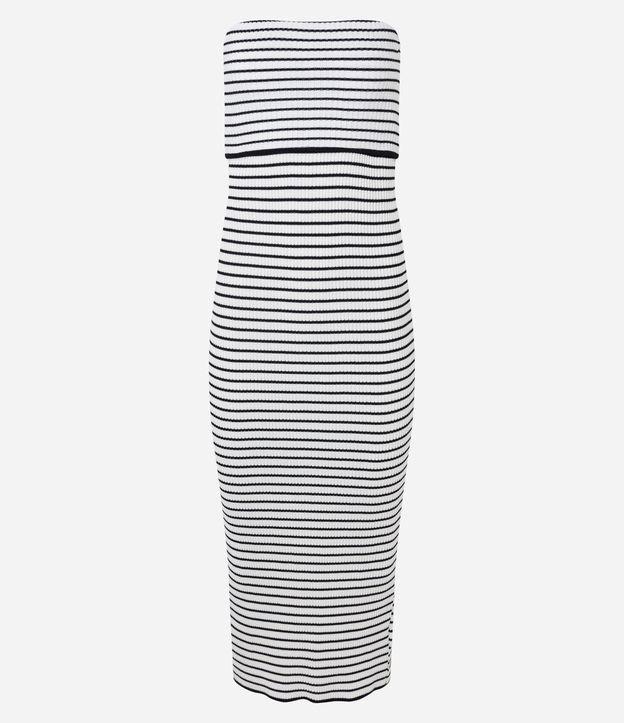Vestido New Midi em Tricô Listrado e Pala Virada - 1