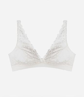 Sutiã Triangulo Sem Bojo em Renda Floral Com Elástico na Barra