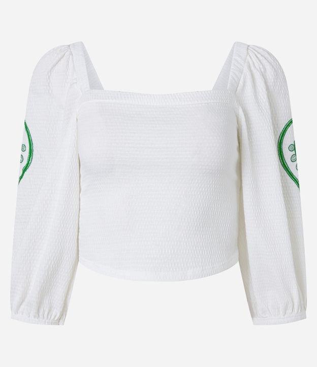 Blusa Texturizada Manga 7/8 e Bordado Floral - 1