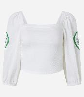 Blusa Texturizada Manga 7/8 e Bordado Floral - 1