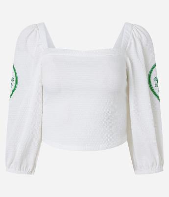 Blusa Texturizada Manga 7/8 e Bordado Floral