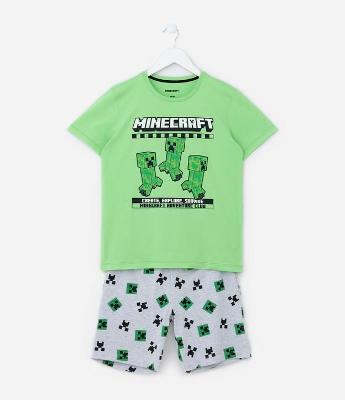 Pijama Curto Infantil com Estampa Minecraft - Tam 05 ao 14 Anos