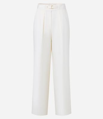 Calça Wide Leg Alfaiatada com Detalhe em PU e Fivela no Cós