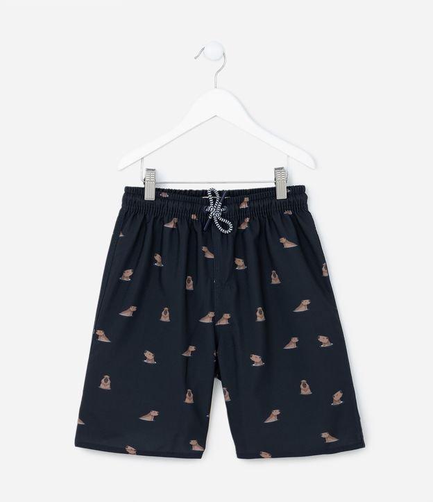 Bermuda Infantil com Cintura Elástica e Estampa de Capivaras - Tam 5 a 14 anos - 1