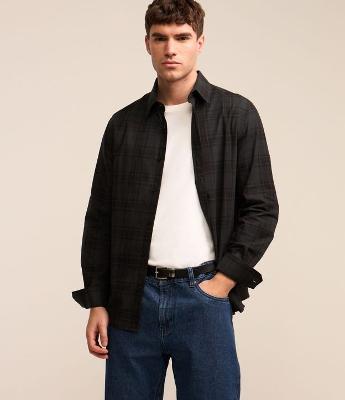 Camisa em Tricoline com Xadrez Grid