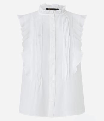 Camisa sem Manga em Chiffon com Babados e Texturas