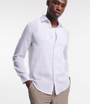 Camisa Regular em Linho com Estampa Xadrez Rústica