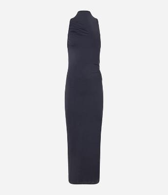 Vestido New Midi em Jersey com Drapeado e Costas Abertas