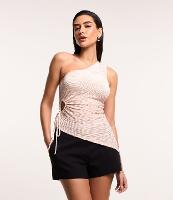 Blusa Ombro Só Assimétrico com Franzido e Amarração Lateral - 2