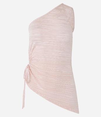 Blusa Ombro Só Assimétrico com Franzido e Amarração Lateral