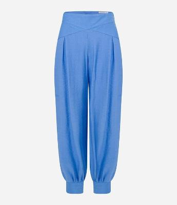 Calça em Crepe com Zíper nas Costas e Barra Elástica Ajustada