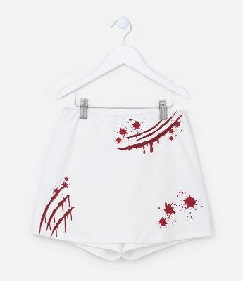 Short Saia Infantil em Algodão com Estampa Halloween - Tam 5 a 14 Anos