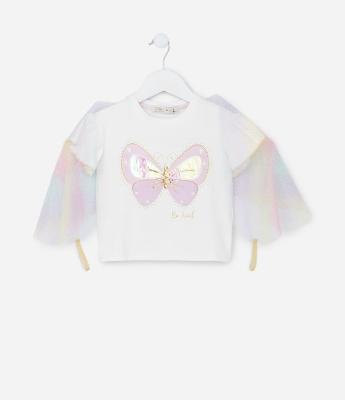 Blusa Infantil com Asas e Estampa Borboleta - Tam 2 a 5 Anos