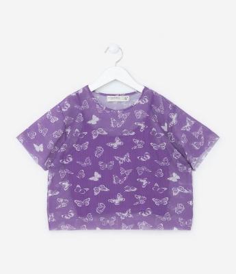 Camiseta Infantil com Estampa de Borboletas e Top - Tam 5 a 14 Anos
