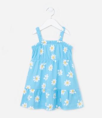 Vestido Infantil com Estampa de Margaridas e Babado - Tam 1 a 5 Anos