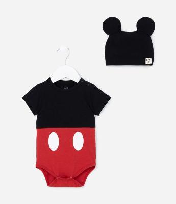 Body Infantil com Estampa Mickey com Gorro - Tam 0 a 18 meses