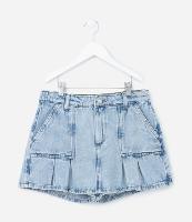 Short Saia Infantil em Jeans com Pregas e Bolsos - Tam 5 a 14 Anos - 1
