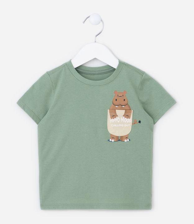 Camiseta Comfort Infantil com Estampa de Hipopótamo no Bolsinho - Tam 1 a 5 anos - 1