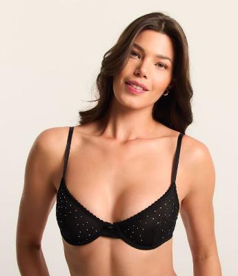 Sutiã sem Bojo com Aro em Laise com Aplicação de Strass