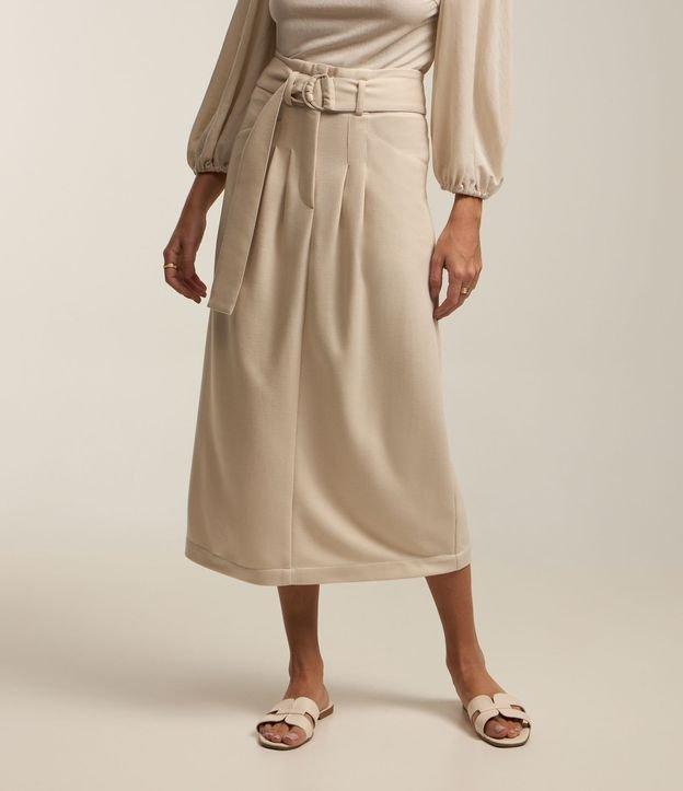 Saia Midi em Viscose com Cinto Fivela e Pregas Frontais - 1
