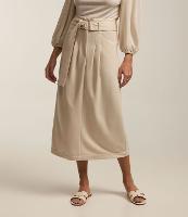 Saia Midi em Viscose com Cinto Fivela e Pregas Frontais - 1