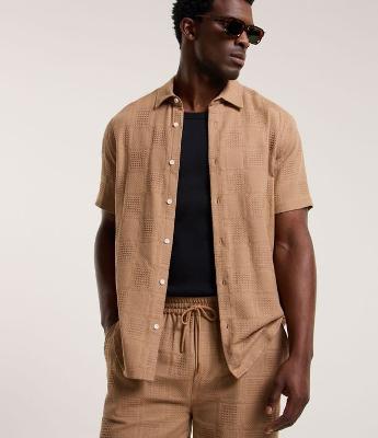 Camisa em Algodão com Textura em Patchwork