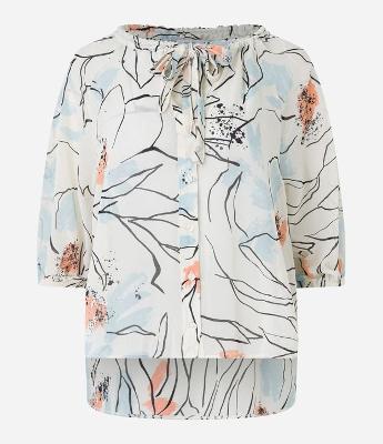 Camisa em Crepe com Barra Alongada e Estampa Floral Aquarelada