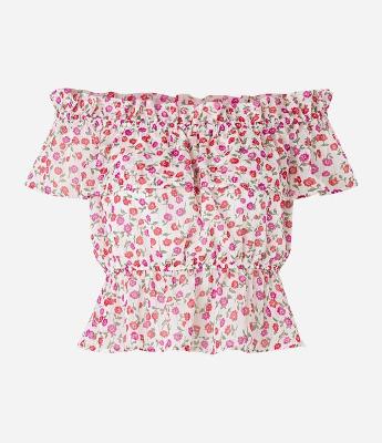 Blusa Ombro a Ombro em Crepe com Estampa Floral