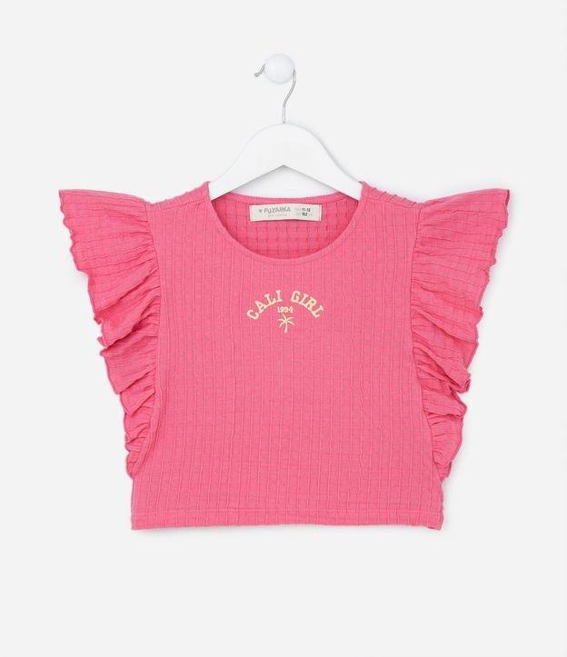 Blusa Cropped Infantil com Textura e Babado nas Cavas - Tam 5 a 14 Anos - 1