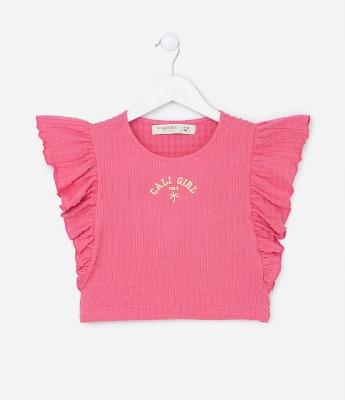 Blusa Cropped Infantil com Textura e Babado nas Cavas - Tam 5 a 14 Anos