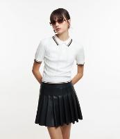 Blusa Polo em Tricô com Mix de Pontos e Listras Contrastantes - 1