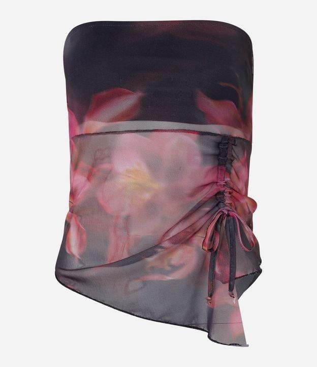 Blusa Tomara que Caia em Tule Abstrata e Amarração na Lateral - 1